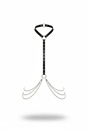 Black Women's Belt Leather Chain Detailed Body Accessory - APFT840