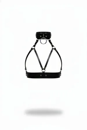 Black Women's Belt Leather O-Ring Detailed Body Accessory - APFT841