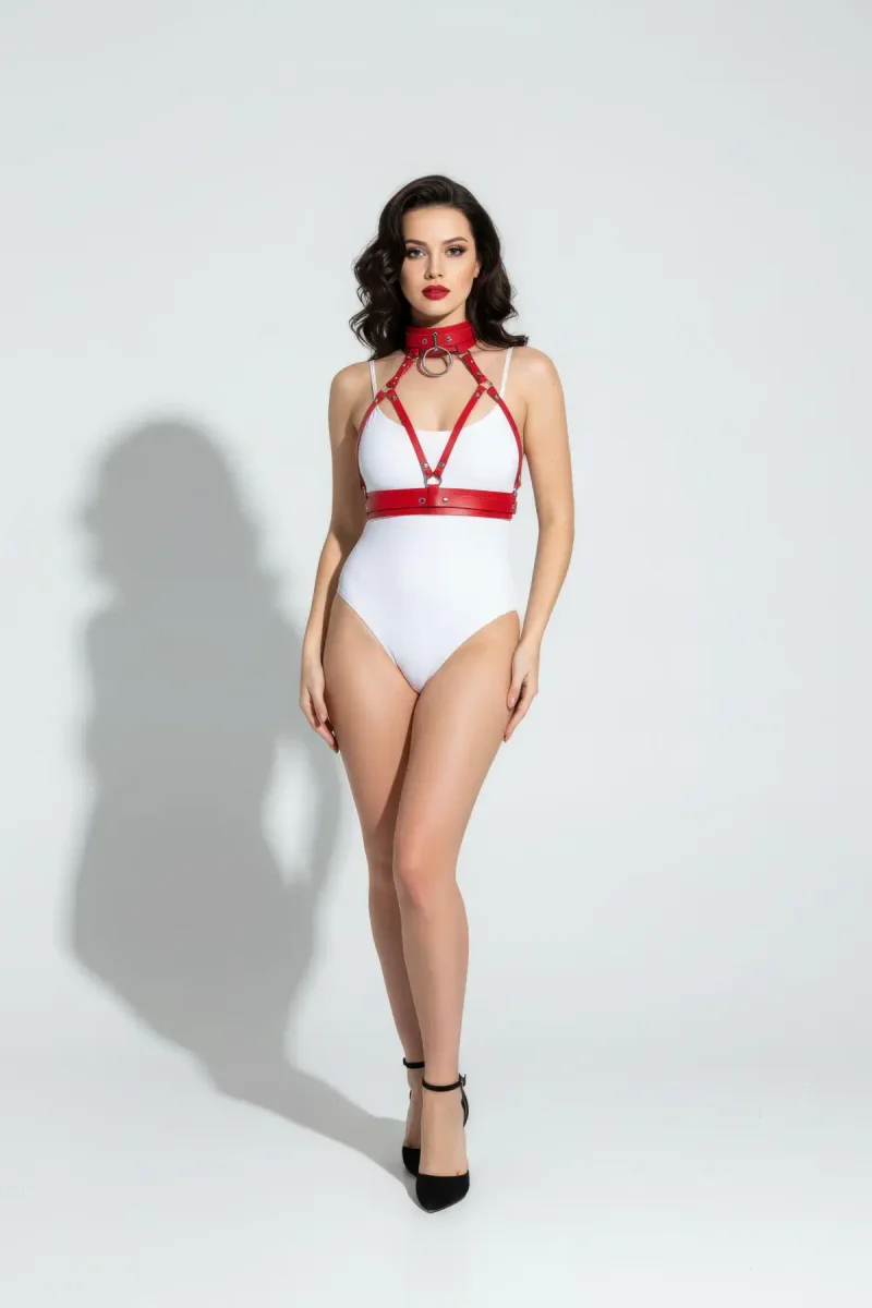 Red Strappy Harness Outfit on model