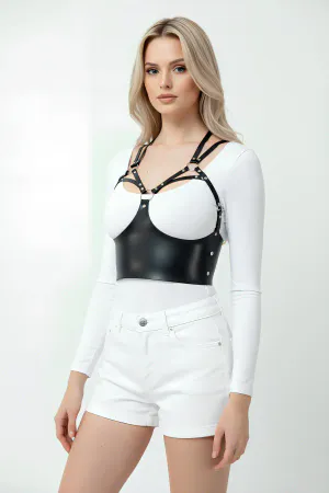 Black Women's Belt Faux Leather Corset Detailed Body Accessory - APFT872