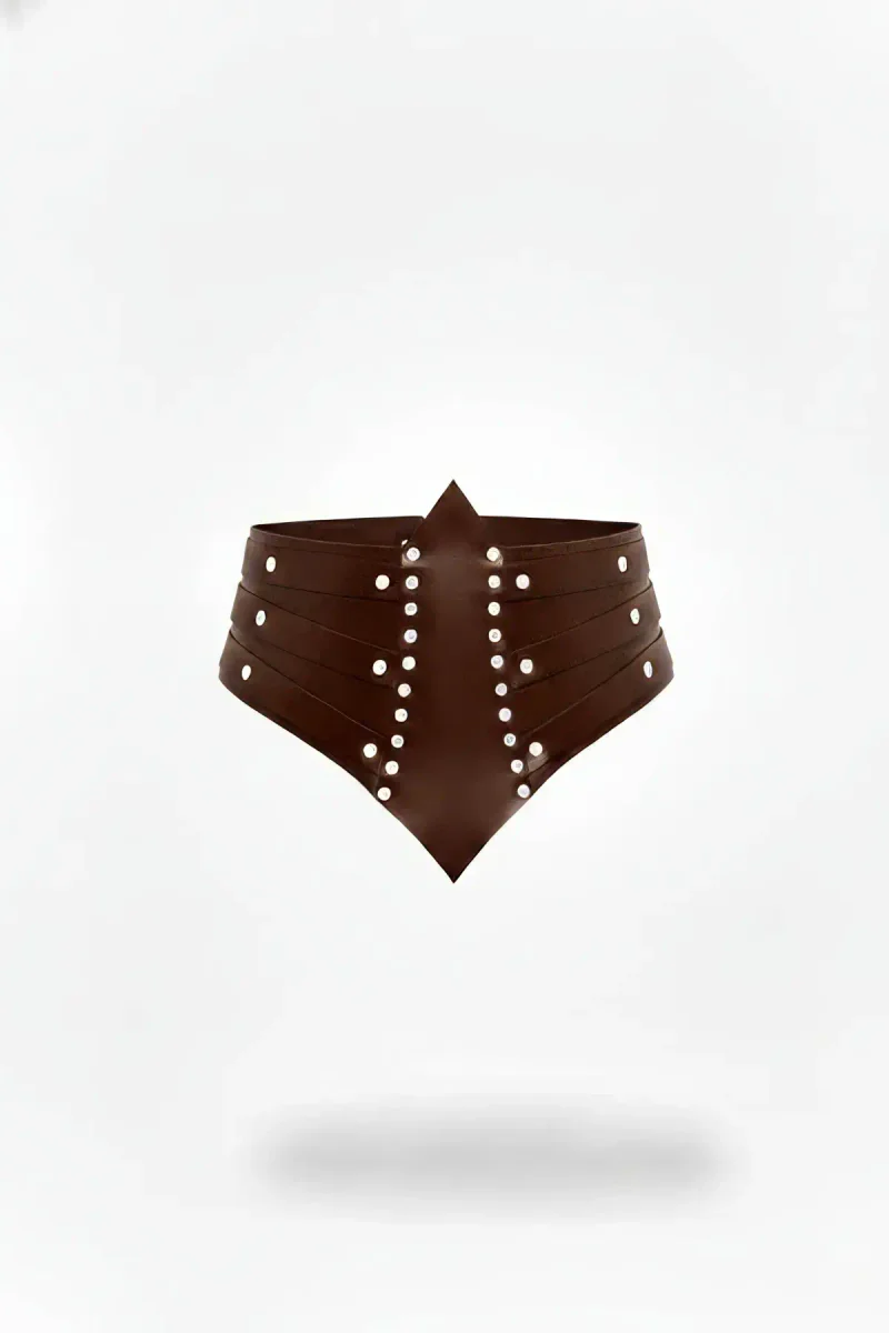 Dark Brown Studded Faux Leather Waist Cinch Harness for Women