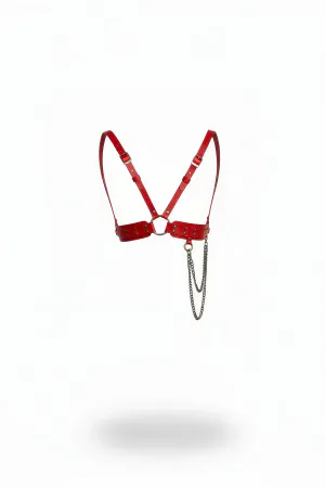 Red Women's Belt Chain Detailed Studded Leather Waist Accessory - APFT908