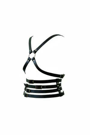 Black Women's Belt Cross Detailed Multiple Buckle Body Accessory - APFT911