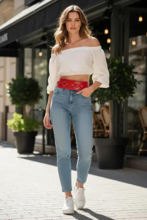 Red Women's Belt Thick Ring Waist Accessory - APFT920
