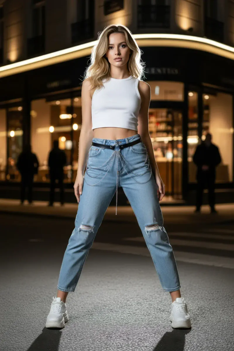 Chain Hip Belt Black worn with