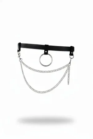 Black Women's Belt Chain Detailed O Ring Waist Belt - APFT923