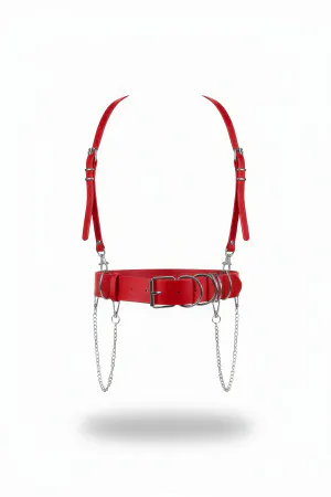 Red Women's Belt Thick Chain Detailed Ring Buckle Waist Accessory - APFT939