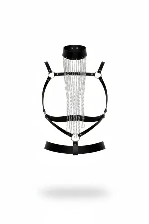 Black Women's Belt Chain Tasseled High Collar Body Accessory - APFT947