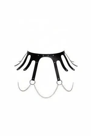 Black Women's Belt and Chain Detailed Wide Leather Waist Accessory - APFT948
