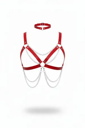 Red Women's Belt Chain Detailed Leather Body Accessory - APFT952