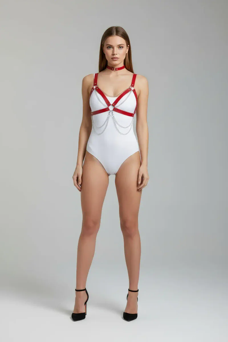 Red Women's Belt Cross-Tied Chain Body Belt - APFT952