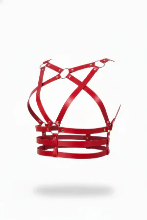 Red Women's Belt Leather Multi-Strap Ring Detailed Body Accessory - APFT955