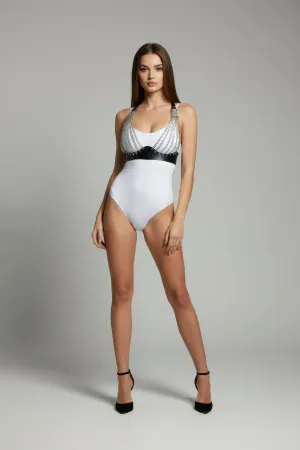 Black Chest Harness Chain Detailed Leather Body Jewelry - APFT964