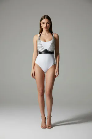 Black Chest Harness Chain Detailed Leather Body Jewelry - APFT964