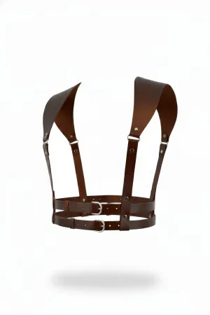 Dark Brown Faux Leather Shoulder Detail Waist Harness with Silver Buckles
