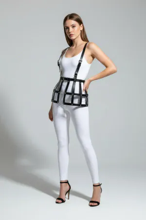 Black Skirt Leather Cage Detailed Skirt High Waist Skirt - APFT983