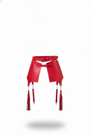 Red Faux Leather Thigh Harness Detachable Tassels Wide Panels