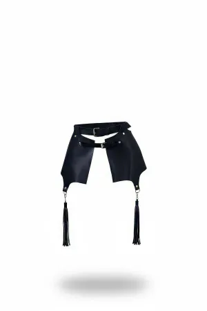 Black Women's Belt Tassel Detailed Wide Leather Waist Accessory - APFT985