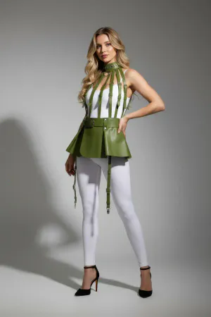 Khaki Skirt Faux Leather Skirt Peplum High Waist Skirt - APFT998