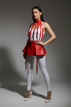 Red Skirt Faux Leather Skirt High Waist Skirt Flared Mini Skirt - APFT998