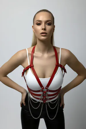 Red Women's Belt Chain Detailed Faux Leather Body Belt - APFT9