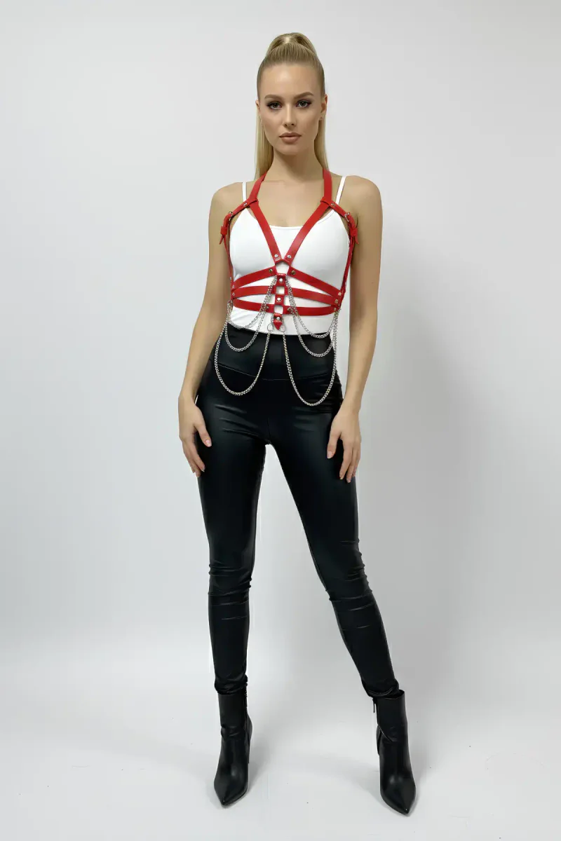 Red festival faux leather harness with