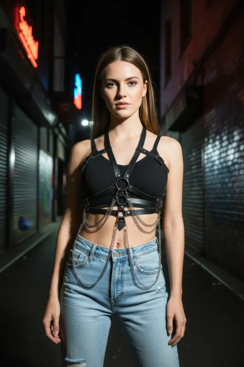 Black Women's Belt Chain Detailed Leather Body Belt - APFT9