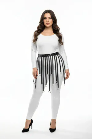 Plus Size Black Leather Harness Skirt with Metal Rings Fancy Combination - APFT579