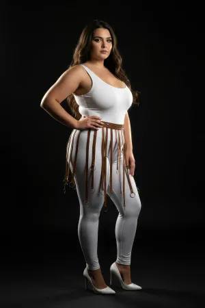 Plus Size Tan Leather Look Accessory Skirt with Hoop Detail - APFT579