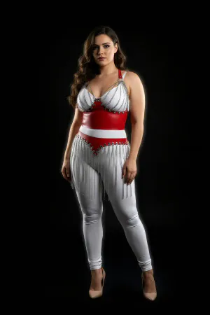 Plus Size Red Skirt Chain Tasseled Leather Accessory - APFT994