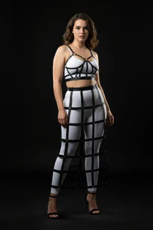 Plus Size Black Leather Skirt with Cage Detail Long Accessory - APFT1013