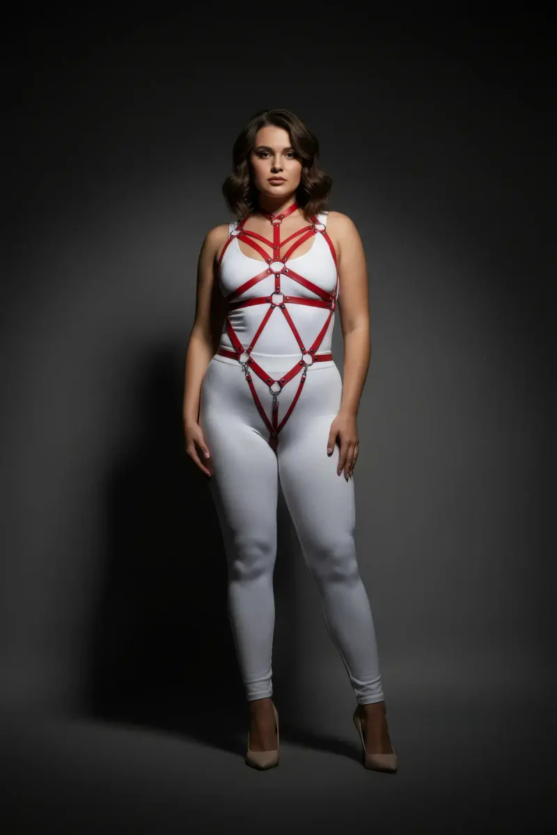 Plus Size Red Body Harness Set - Adjustable Strap Design