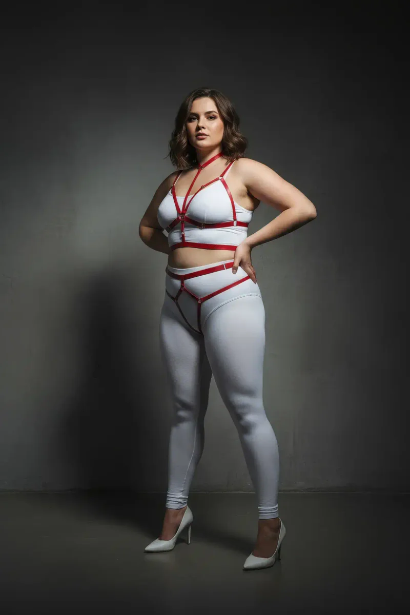 Red Vegan Leather Body Harness Front