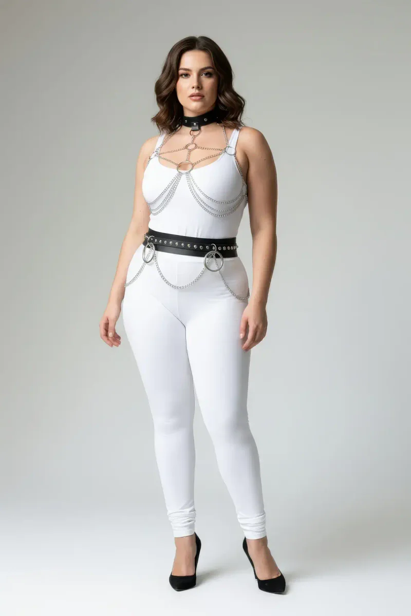Black Faux Leather Harness Set Plus