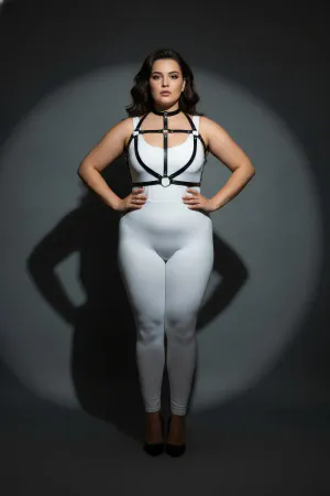 Plus Size Black Women's Harness Set with Sexy Leather Ring Detail - APFT434