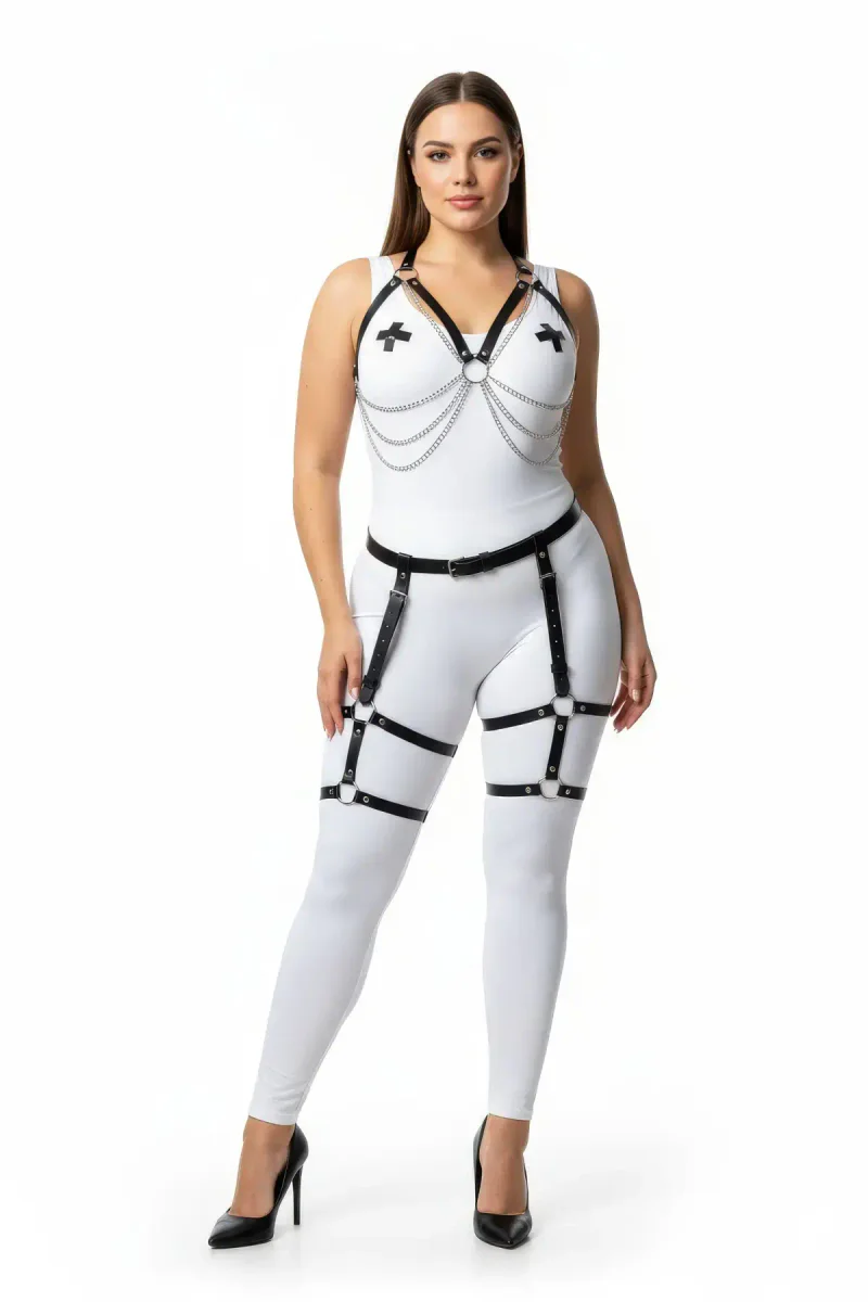 Black vegan leather body harness close