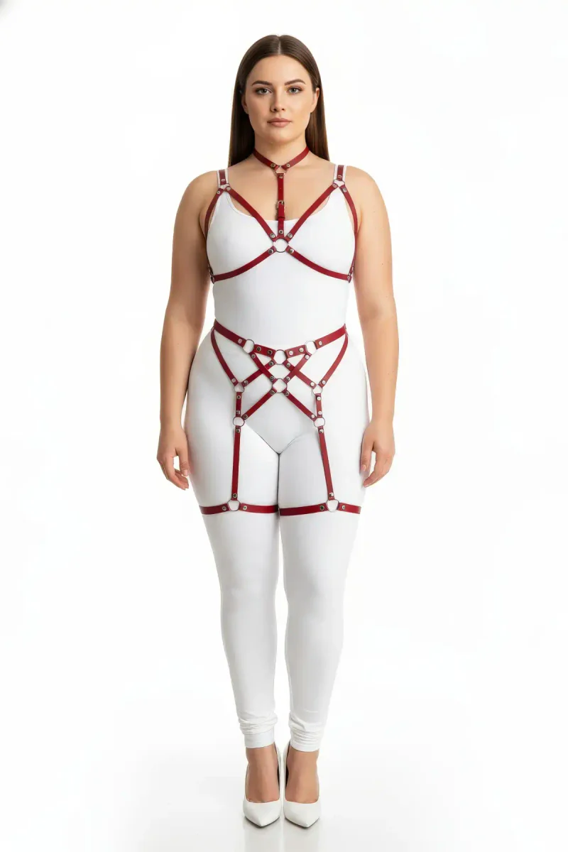 Red Strappy Body Harness Set Front View