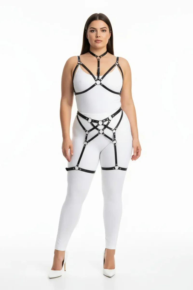 Black Full Body Harness Set Front View