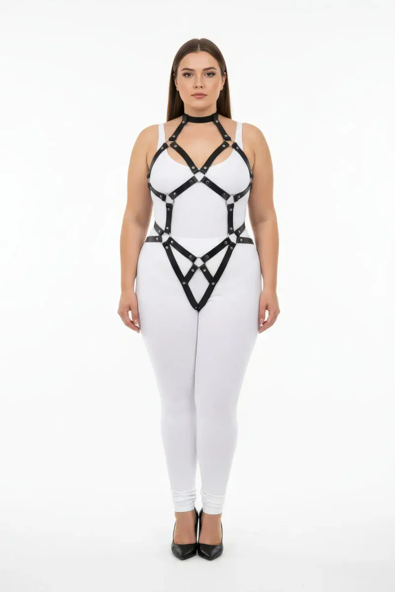 Plus Size Body Harness Set - Adjustable Black Fashion Lingerie