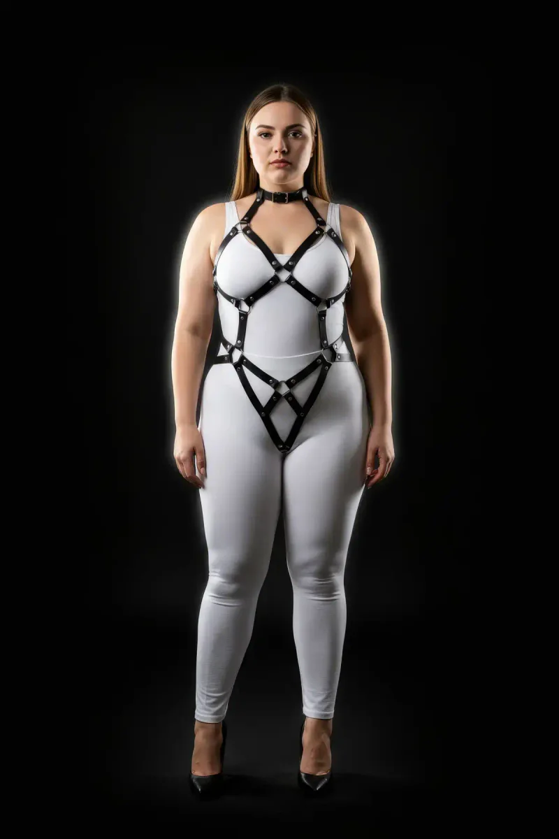 Plus Size Body Harness Set - Adjustable Black Fashion Lingerie