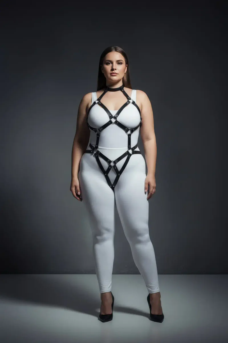 Plus Size Body Harness Set - Adjustable Black Fashion Lingerie