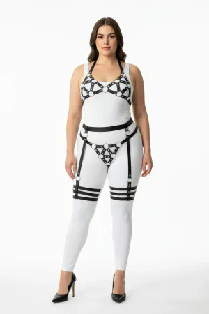 Plus Size Black Women's Leather Look Harness Set with Garter