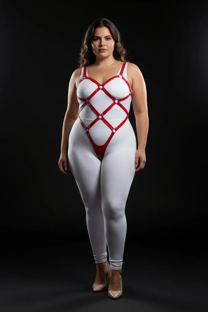 Red Plus Size Women's Full Body Adjustable Leather Harness