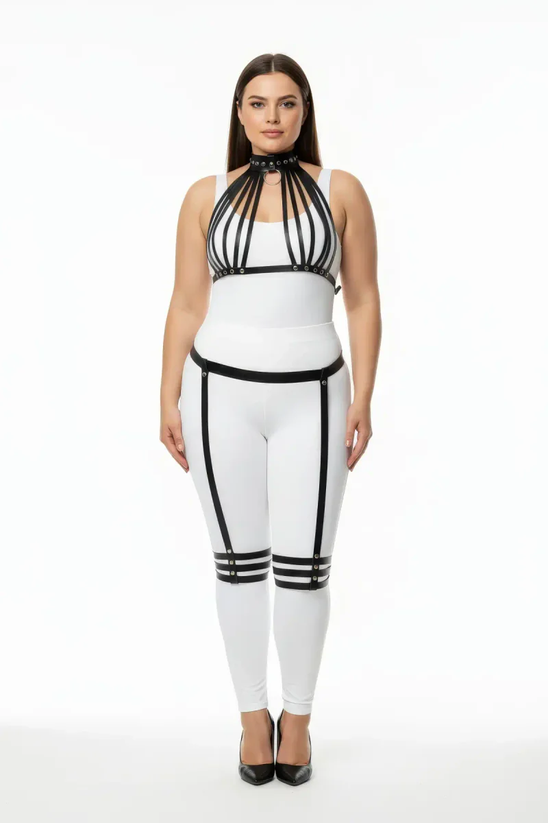 Full Body Vegan Leather Harness Front View Model