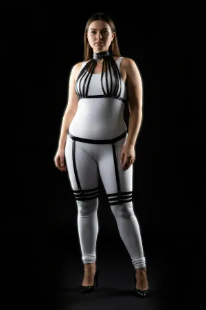 Plus Size Black Women's Leather Harness Suit with Garter Fancy Body Accessory - APFT552