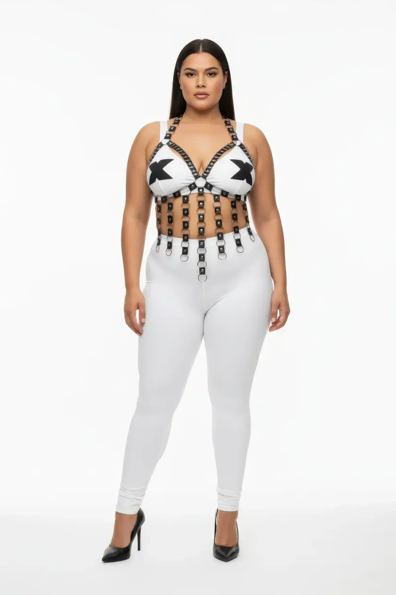 Plus Size Women's Chest Harness Elastic, Stylish and with Ring Detail - APFT567