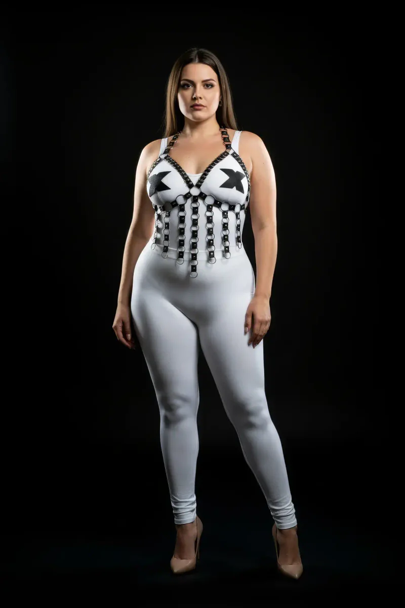 Plus Size Women's Chest Harness Elastic, Stylish and with Ring Detail - APFT567