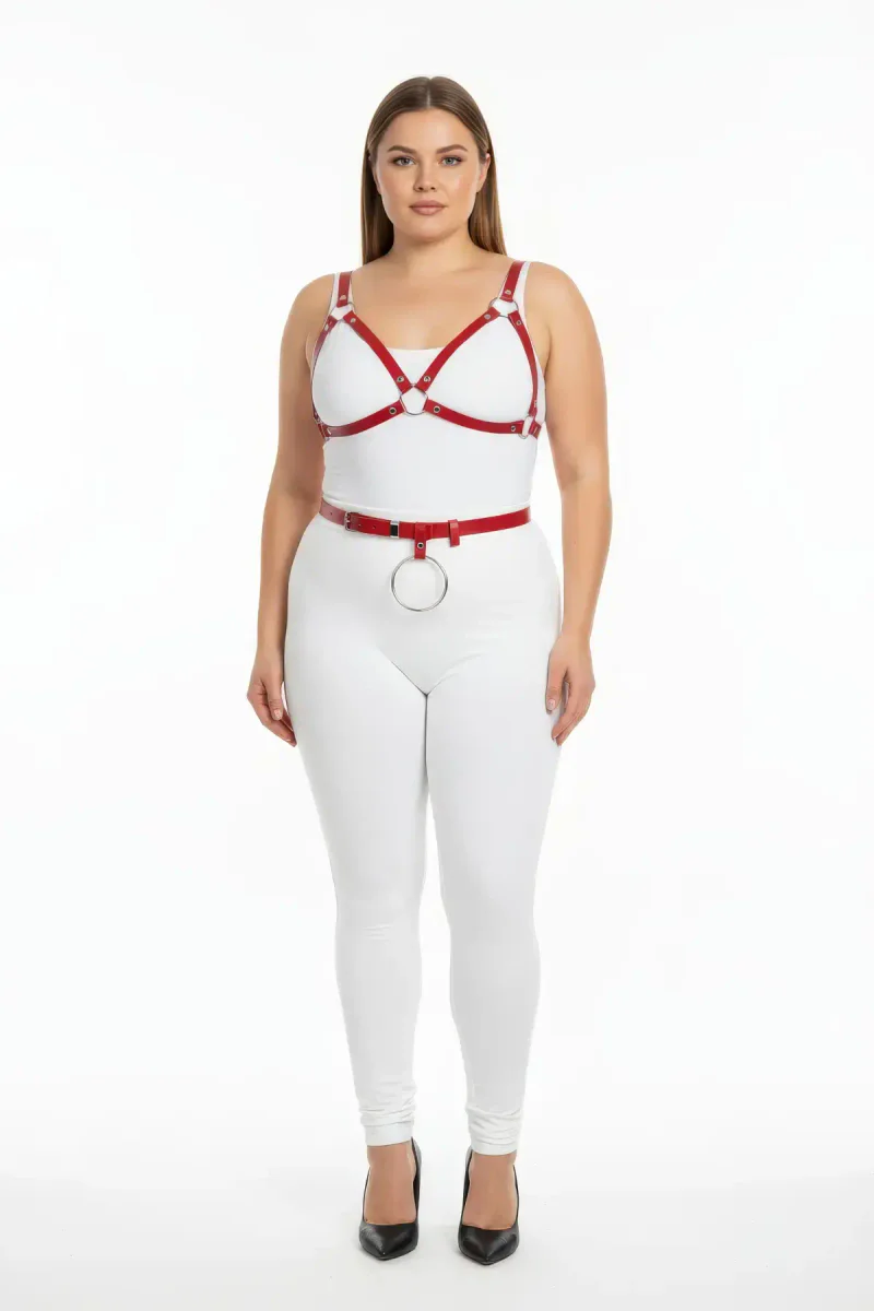 Red Vegan Leather Bra Harness