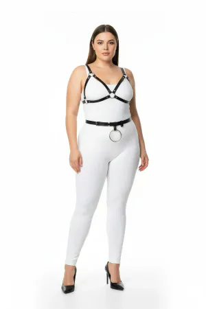 Plus Size Black Women's Leather Harness Set Fancy Body Accessory with Ring Detail - APFT651