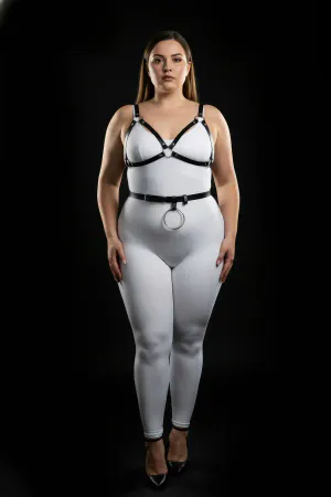 Plus Size Black Women's Leather Harness Set Fancy Body Accessory with Ring Detail - APFT651